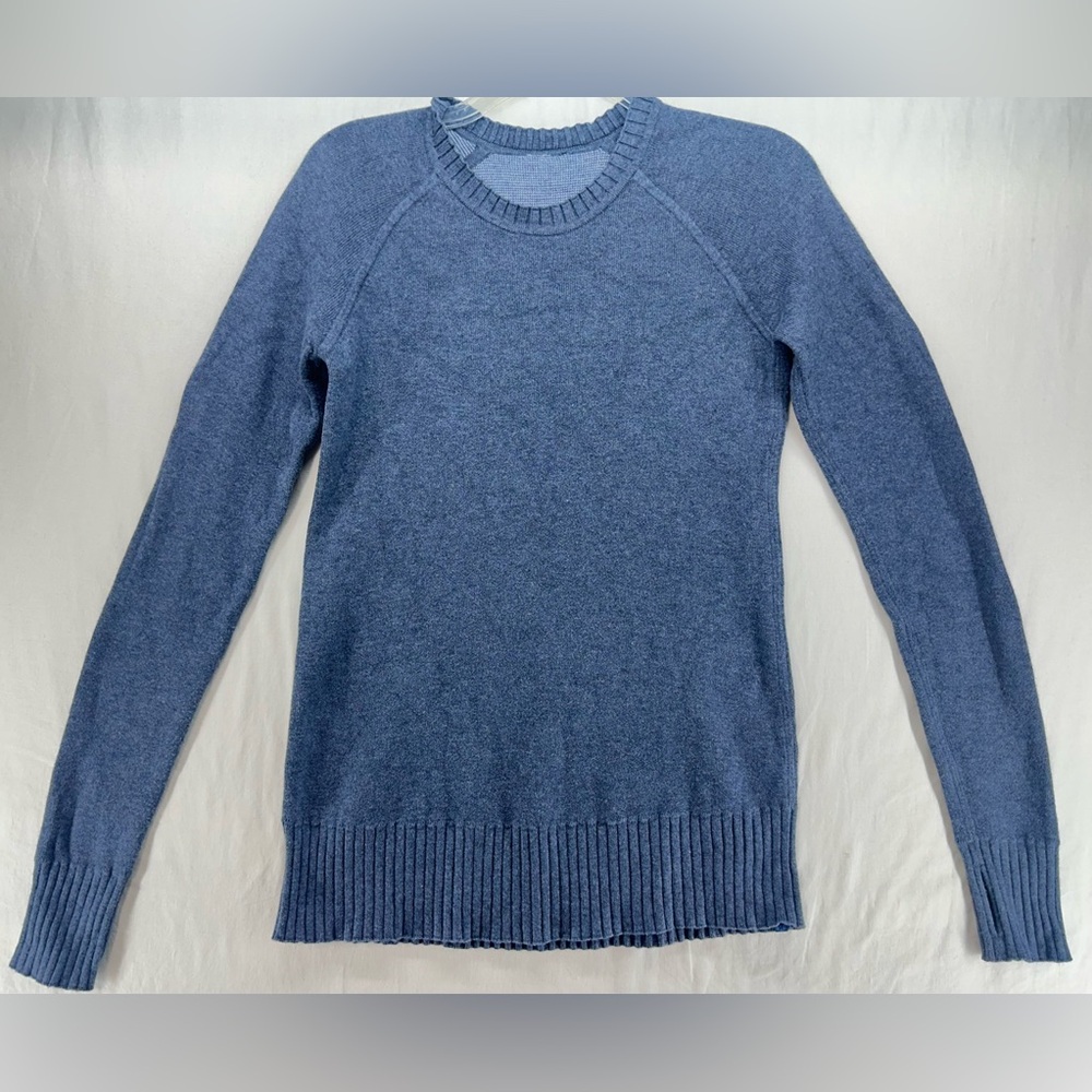 Lululemon Still Lotus Sweater Reversible Heathered Code Blue Ice Cap See Measure